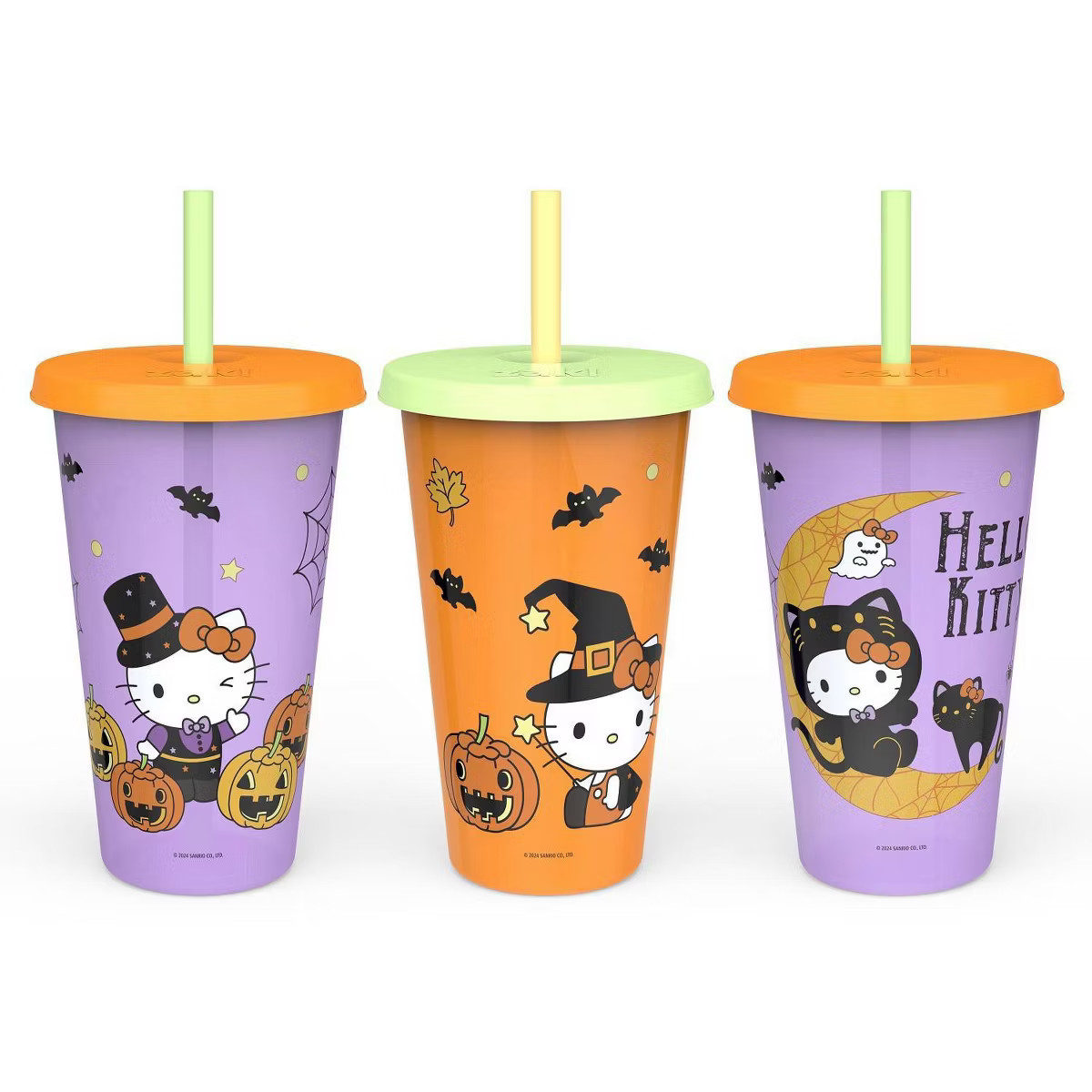 Zak Designs 3pc 25 fl oz Glow in the Dark Hello Kitty Polypropylene Tumbler Set Purple/Orange | Target