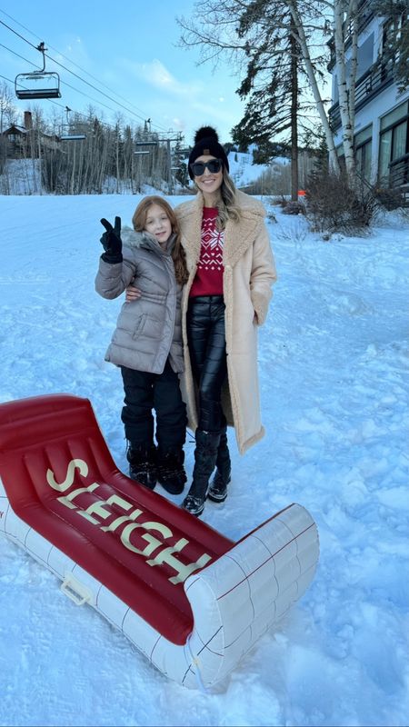 Loving this  red sweater super cozy and warm, these pants and boots are perfect for snow and this coat is gorgeous and warm. Abbie is loving her new winter coat it is very warm and she looks super cute, her boots are the famous Moon Boots that we both love. Apres ski outfit

#LTKSeasonal #LTKHoliday #LTKstyletip