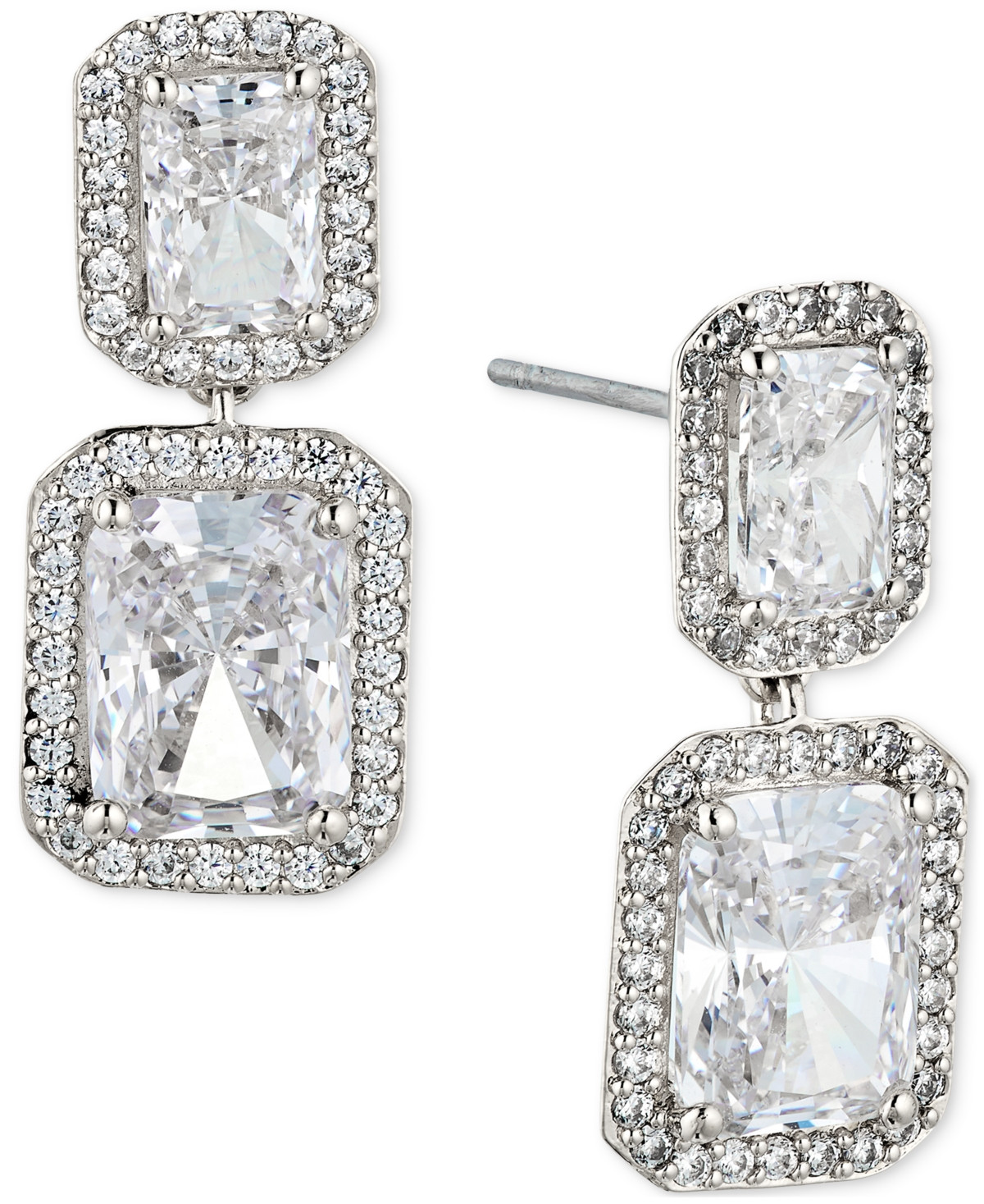 Eliot Danori Cubic Zirconia Emerald Halo Drop Earrings - Silver | Macy's
