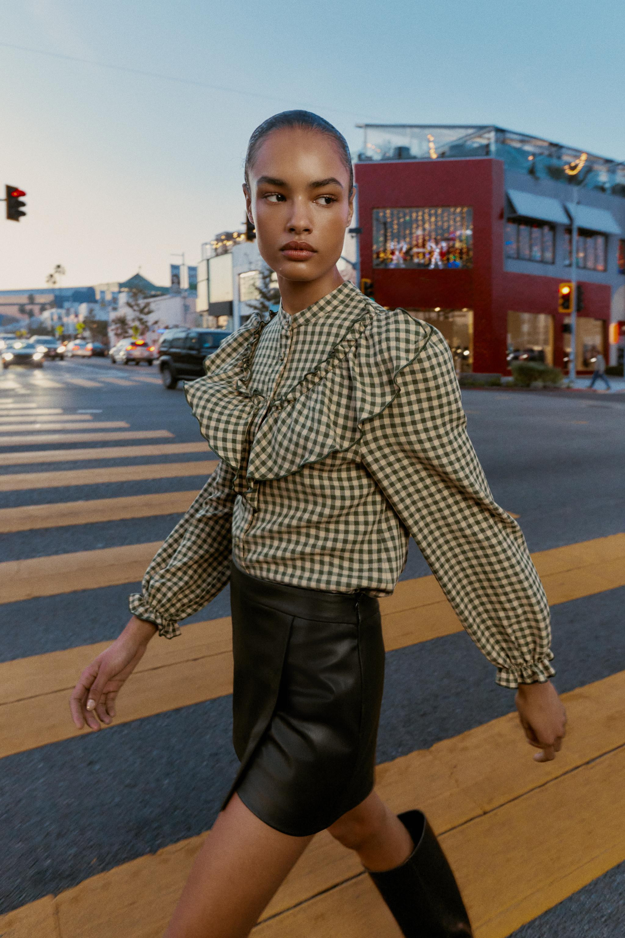 RUFFLED GINGHAM BLOUSE | Zara US