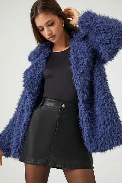 Notched Faux Fur Longline Jacket | Forever 21 (US)
