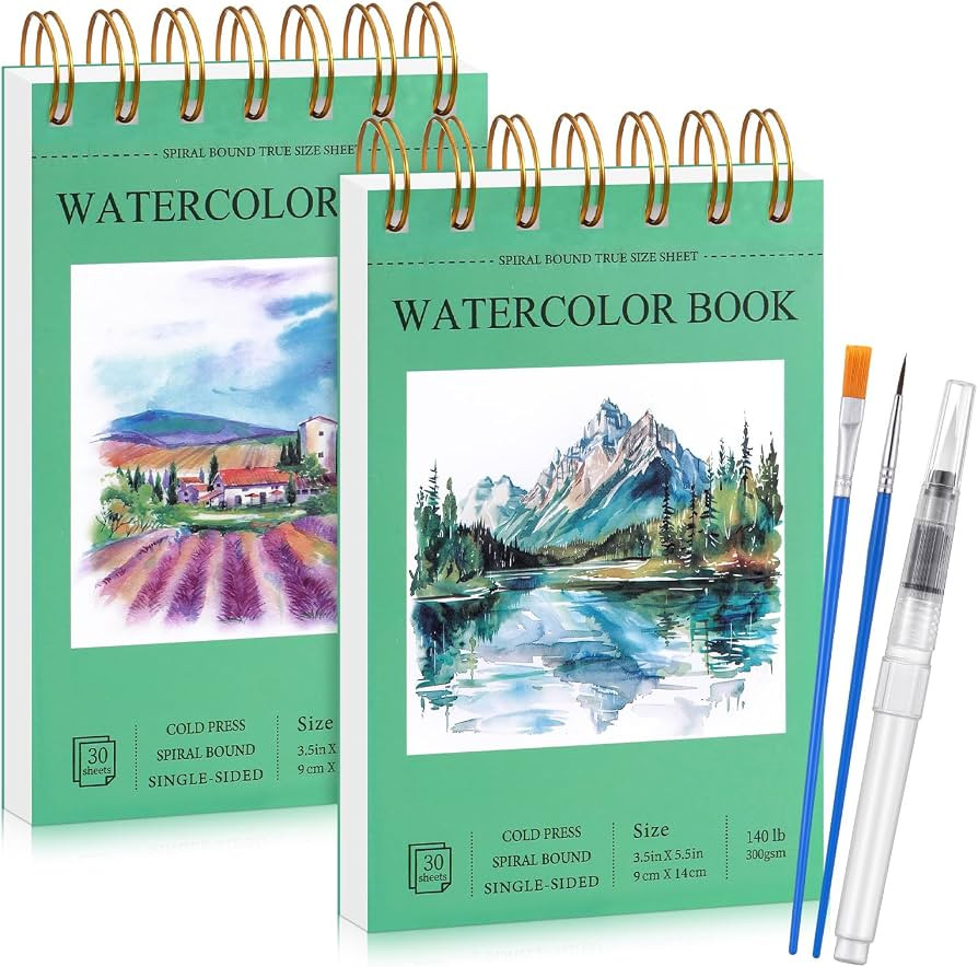 2 Small Watercolor Sketchbook with Watercolor Brushes, 3.5" x 5.5" Watercolor Paper Pad, 60 Sheet... | Amazon (US)