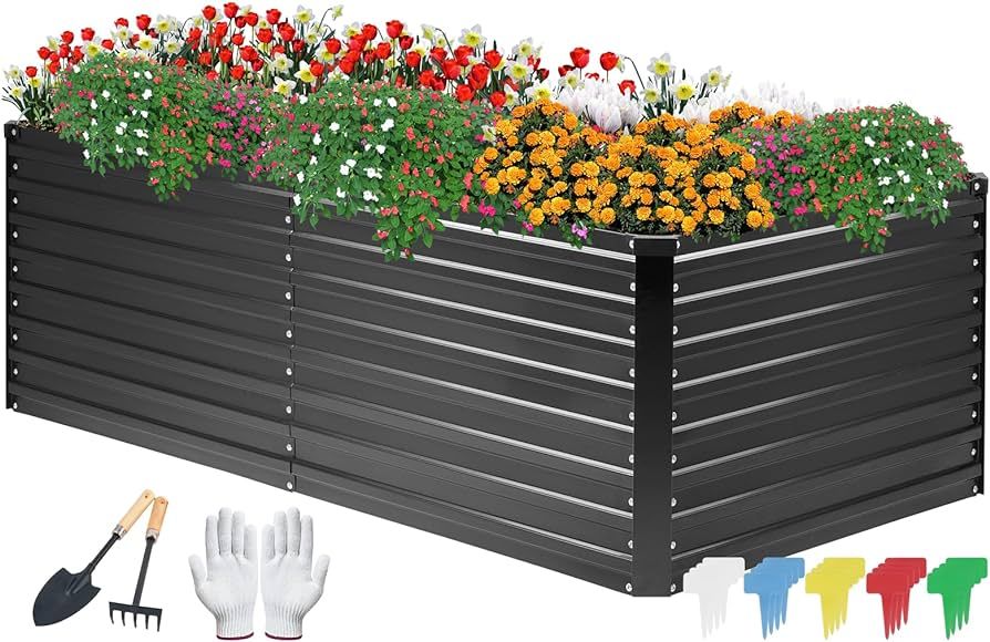 Galvanized Raised Garden Bed for Vegetables Flowers Herbs, Tall Metal Raised Garden Bed Kit with ... | Amazon (US)