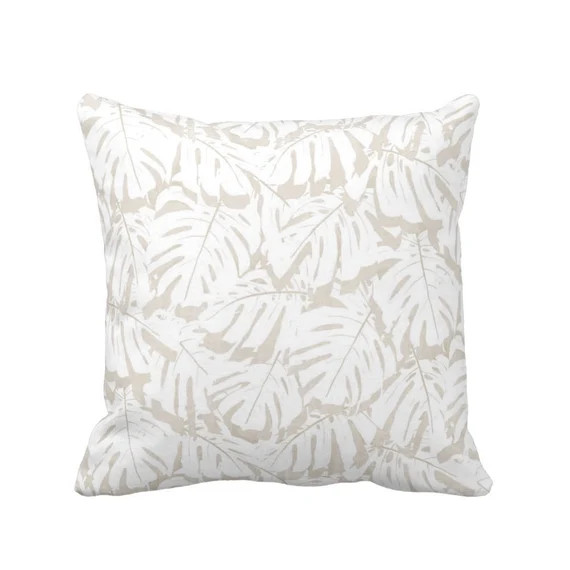 OUTDOOR Palm Print Throw Pillow or Cover, Sand/White 14, 16, 18, 20, 26" Sq Pillows/Covers, Beige... | Etsy (US)