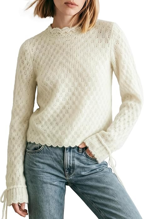 SeeLuNa Comfy Sweaters for Women Hollow Out Pullover Knit Sweater Top | Amazon (US)