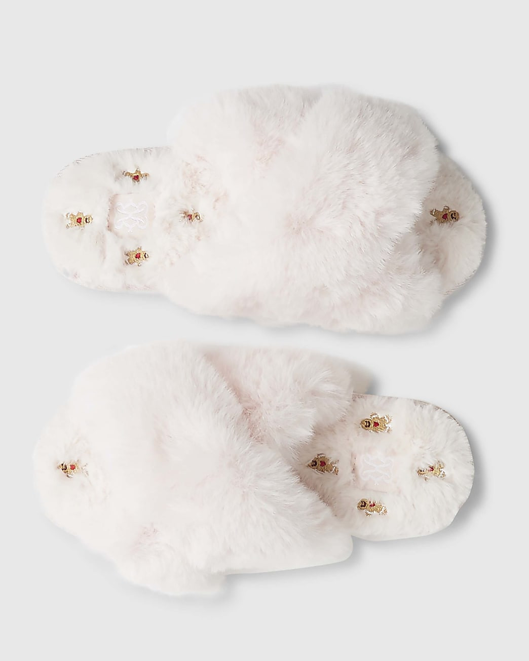 Pink Gingerbread Fur Cross Strap Slippers | River Island UK & IE