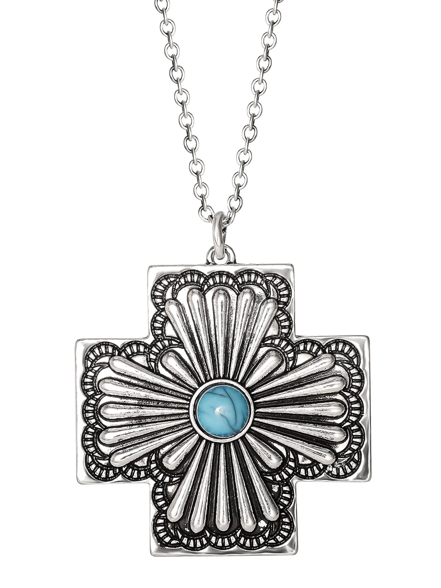 Jessica Simpson Faux Turquoise Stone Cross Necklace | Walmart (US)