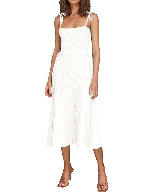 ARTFREE Womens Ribbed Knit Summer Maxi Dresses Tie Straps Square Neck Party Long Dress | Amazon (US)