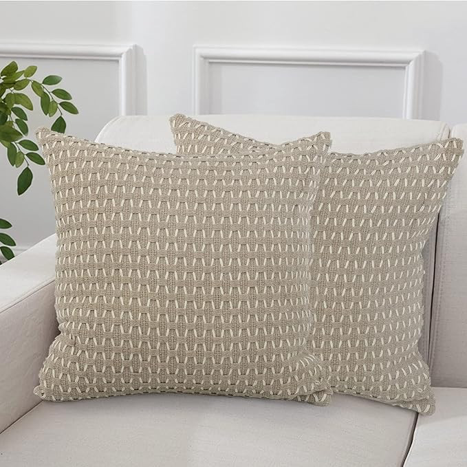 Set of 2 Boho 18x18 inches Throw Pillow Cushion Cover, Geometric Woven Pillowcase Decorative Pill... | Amazon (US)