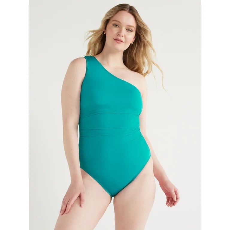 Time and Tru Women's and Plus Atoll One Shoulder One Piece Swimsuit, Sizes XS-3X | Walmart (US)