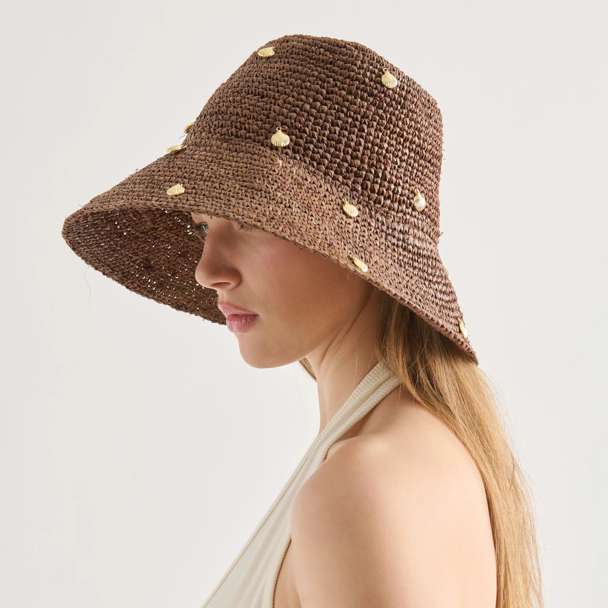 Straw Cloche With Charms Brown | DolceVita.com