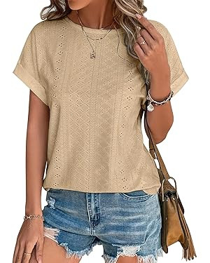 Bliwov Womens Tops Eyelet Embroidery Summer Spring Fashion Clothes Y2K Going Out 2024 Casual Shor... | Amazon (US)