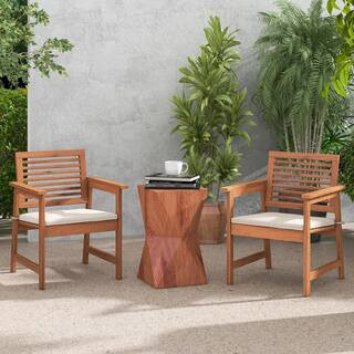 Solid Wood Outdoor Dining Chairs with Off White Cushions and Slatted Seat (2-Pack) | The Home Depot