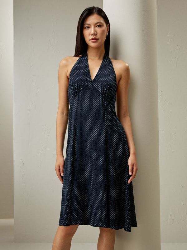 LILYSILK Cowl Neck Dress - Luxurious and Elegant Silk Dresses - Blue and White Polka Dots - 6 | LILYSILK