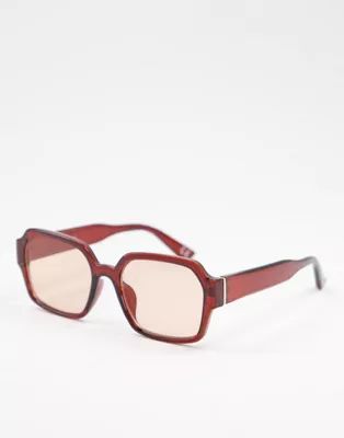 ASOS DESIGN mid square sunglasses in brown with tonal lens | ASOS (Global)