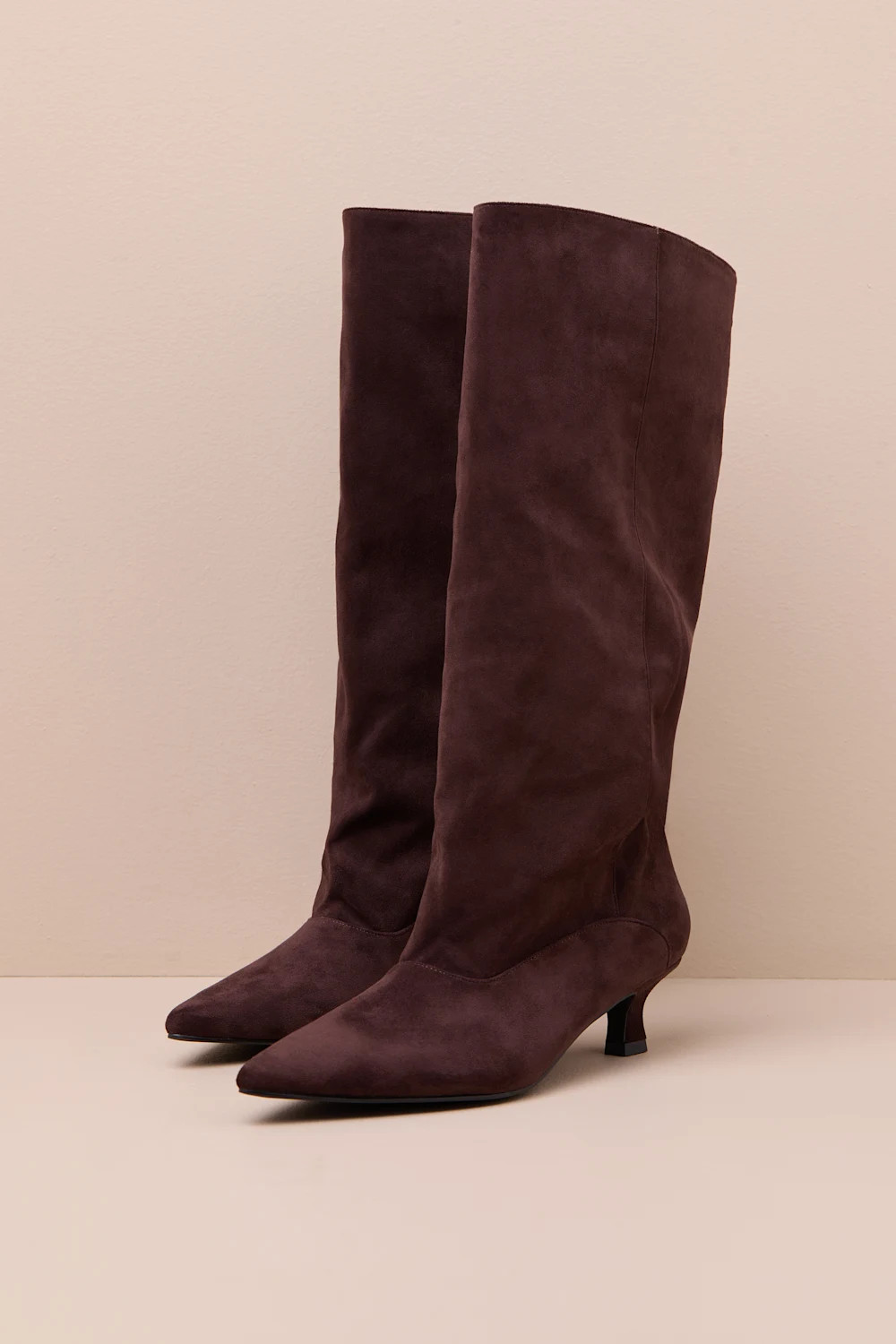 Alexandria Chocolate Suede Knee-High Kitten Heel Boots | Lulus