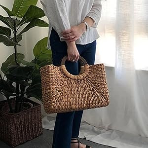 Women Tote Bags Summer Beach Bag Handmade Rattan Straw Ladies Handbag Simple Straw Large Capacity | Amazon (US)