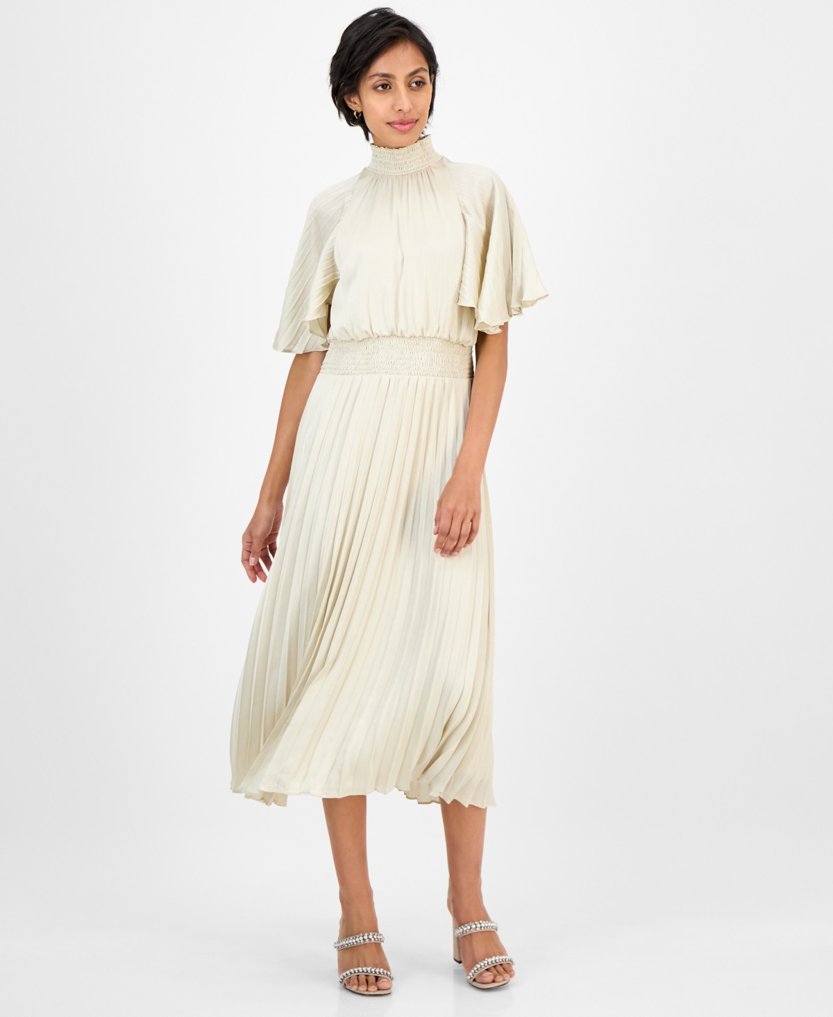 julia jordan Women's Pleated Smocked Dress - Cream | Macy's