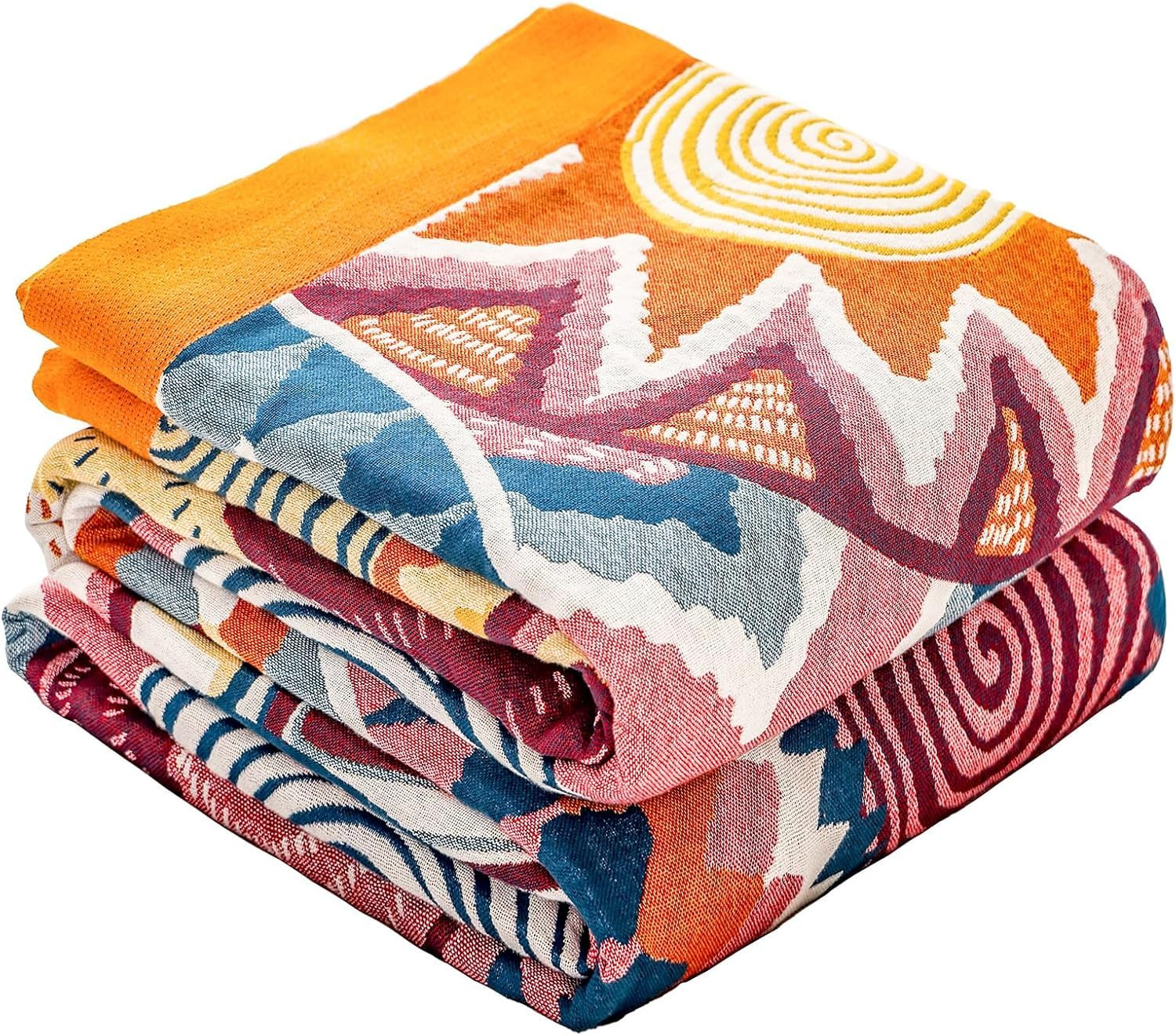 Queen Boho Throw Blanket for Bed 100% Cotton Ultra Soft Rustic Cozy Muslin Quilt Farmhouse Decor ... | Amazon (US)