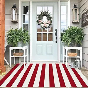 IOHOUZE Christmas Door mat 4x6 Ft Orange Red Striped Area Rug Washable Front Porch Rug Striped Do... | Amazon (US)