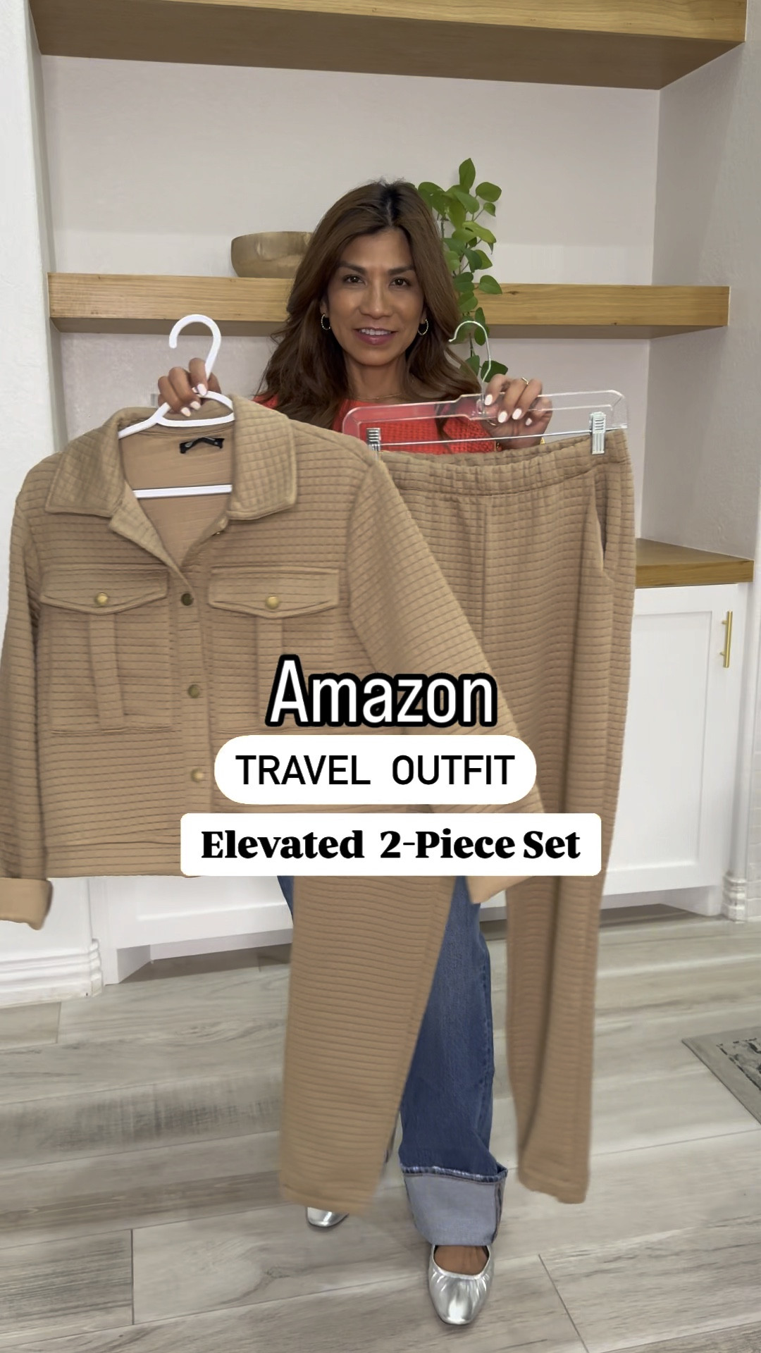 Set in small, tts, color is called Dark Khaki. This set looks polished but comfy. 
White shirt I sized up to medium. It’s double-lined and so soft.
Shoes fit tts linked in a few retail stores.
First outfit: Red pullover in XS(very oversized fit; jeans size down wearing 0 in short length, shoes tts).
Bag and luggage are linked. 
Amazon finds, travel outfit, airport outfit, fashion over 40, fashion over 50, midlife fashion, petite fashion. 

#LTKTravel #LTKStyleTip #LTKFindsUnder50