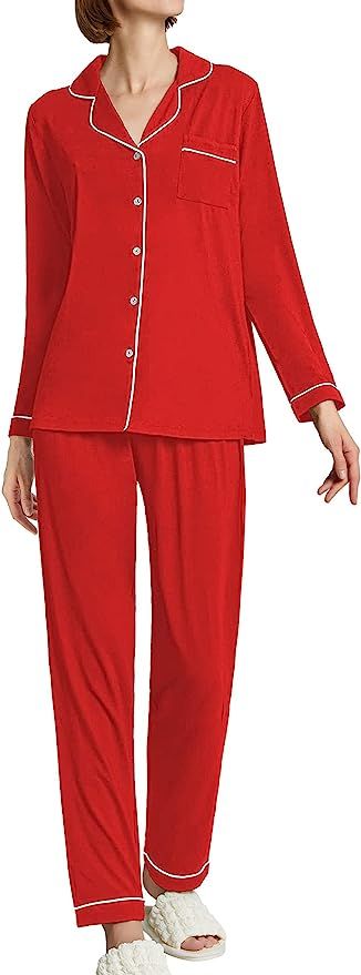 Ekouaer Pajamas Women's Long Sleeve Sleepwear Soft Button Down Loungewear Pjs Set Nightwear XS-XX... | Amazon (US)