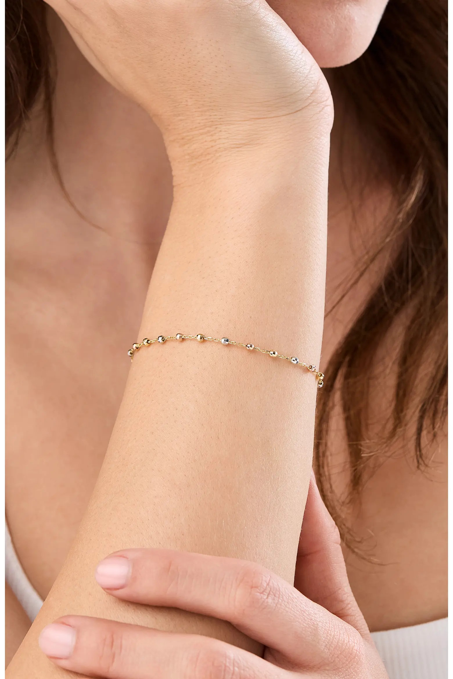 14K Gold Tri Tone Beaded Station Chain Bracelet (Women) | Nordstrom | Nordstrom