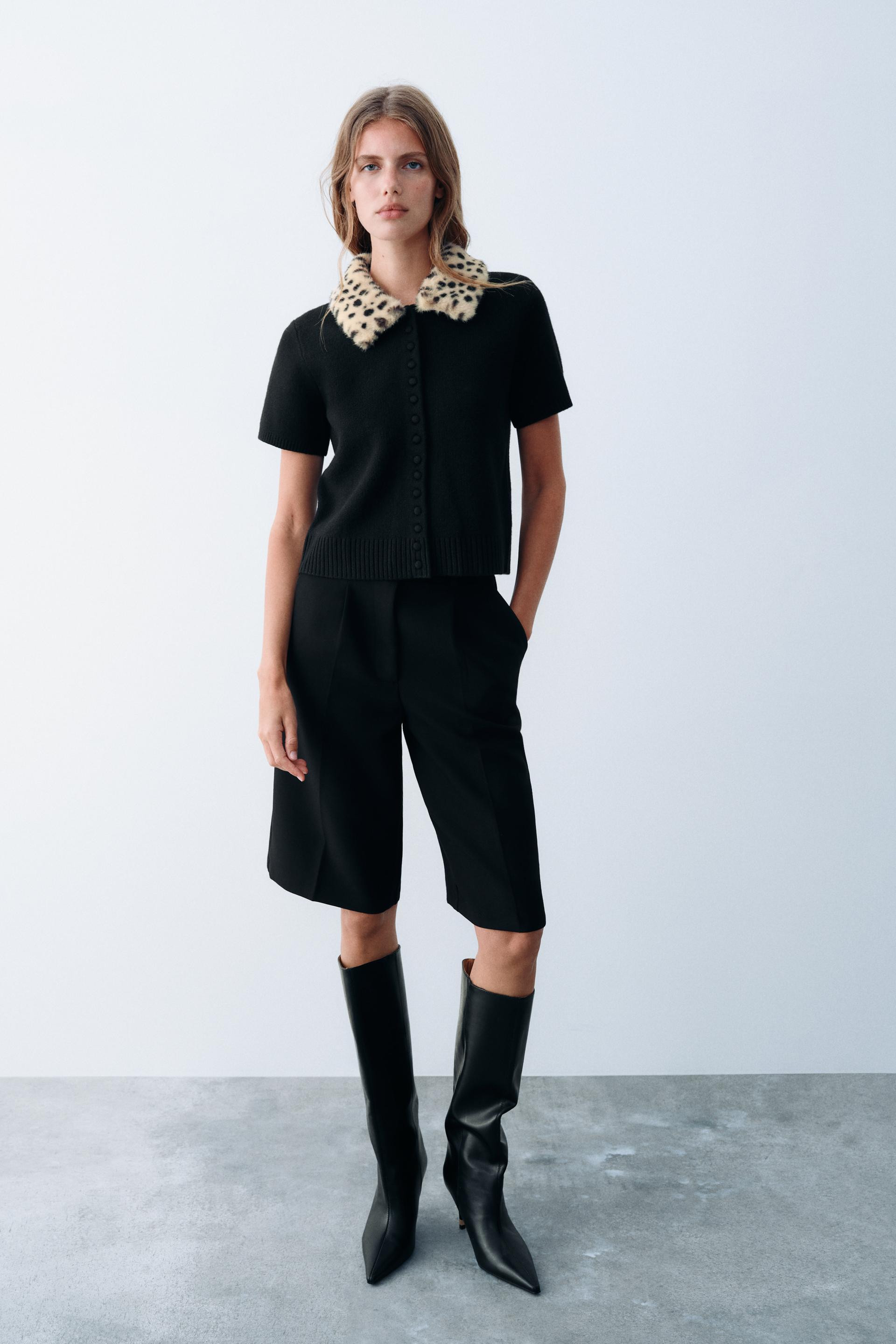 Zara - Cardingan With Detachable Faux Fur Collar - Black - S - Woman | Zara US