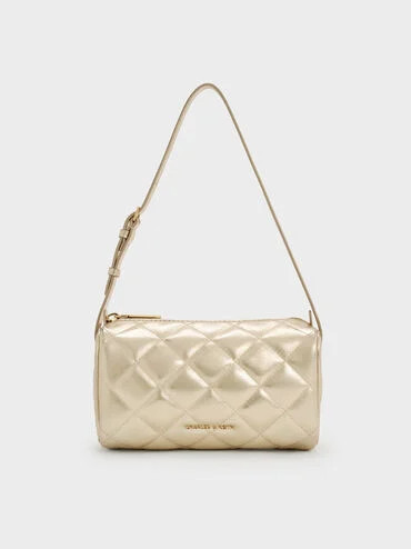 Janie Metallic Quilted Shoulder Bag
    
         - Champagne | Charles & Keith US