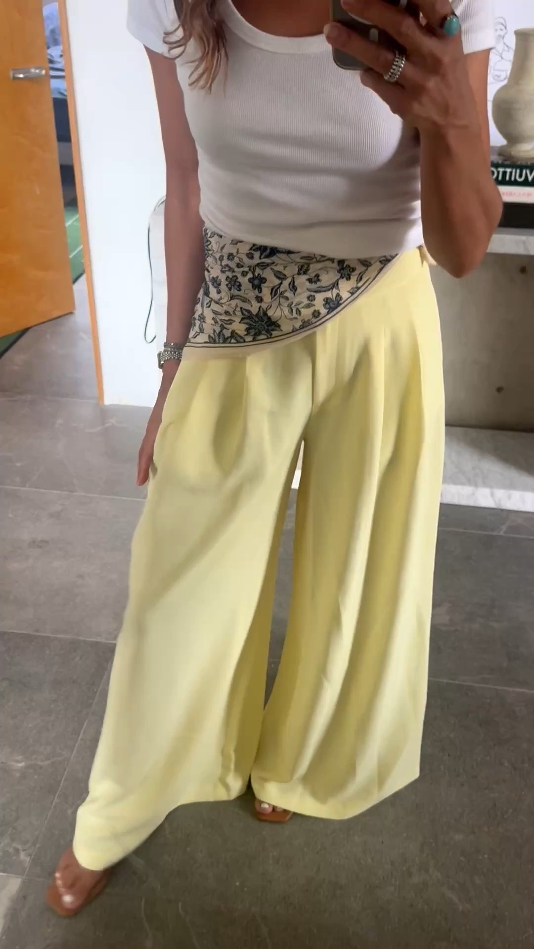 Karen millen size up 
Pants are 6 here 
Scarf by beek