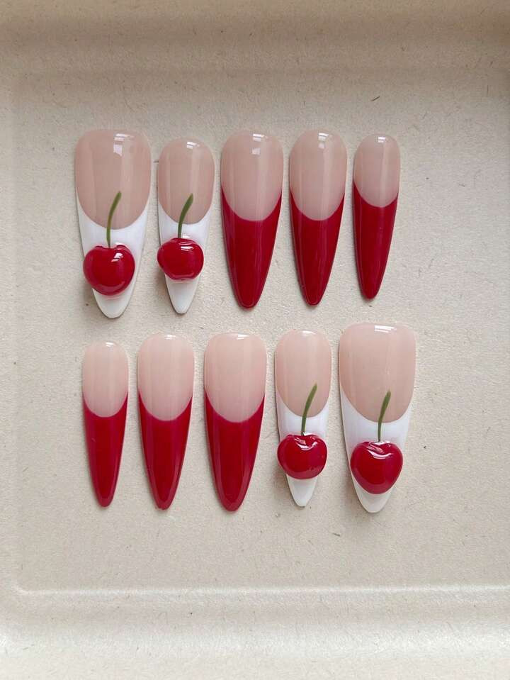 10pieces Press On Nails Almond Shape Fake Nails Handmade Daily Party With Manicure Tool | SHEIN