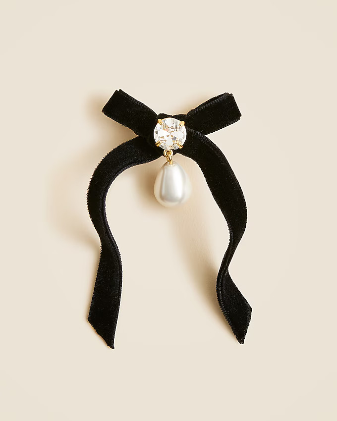 Velvet bow brooch with pearl | J. Crew US