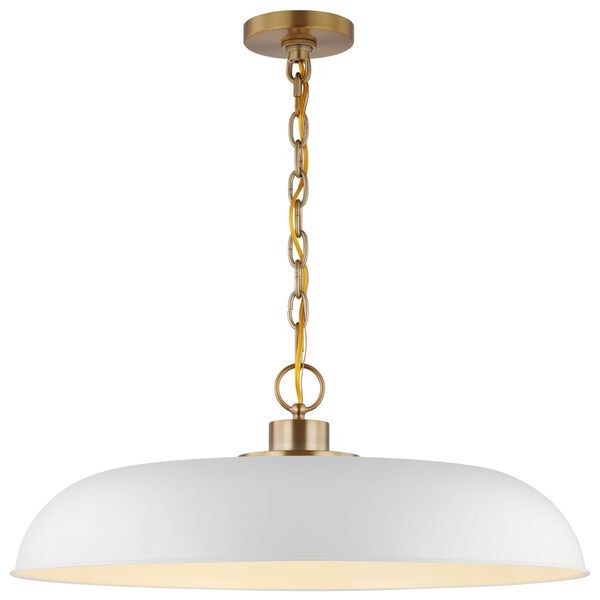 Colony Matte White and Burnished Brass 24-Inch One-Light Pendant | Bellacor