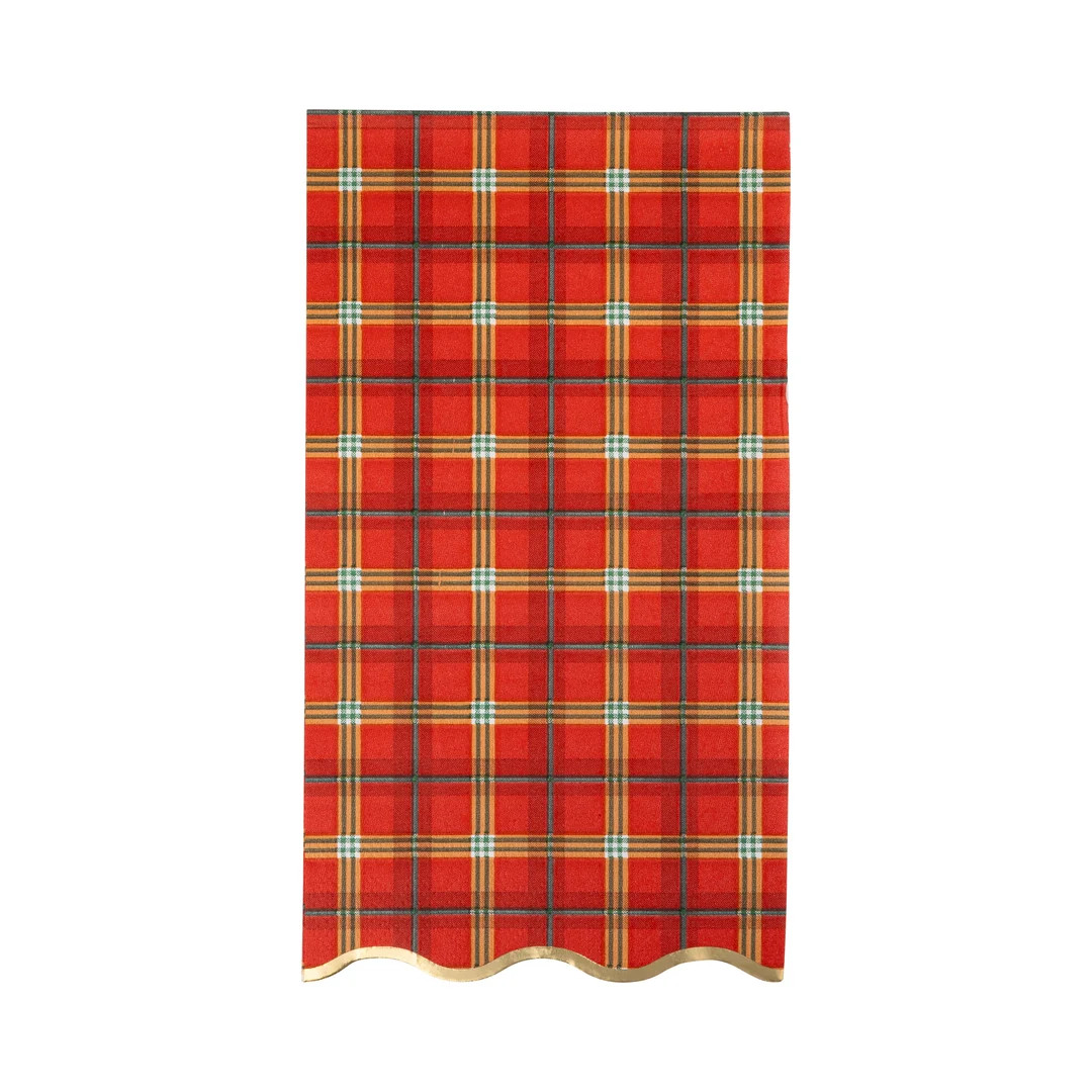 Red Plaid Gold Foiled Scalloped Dinner Napkin | My Mind's Eye