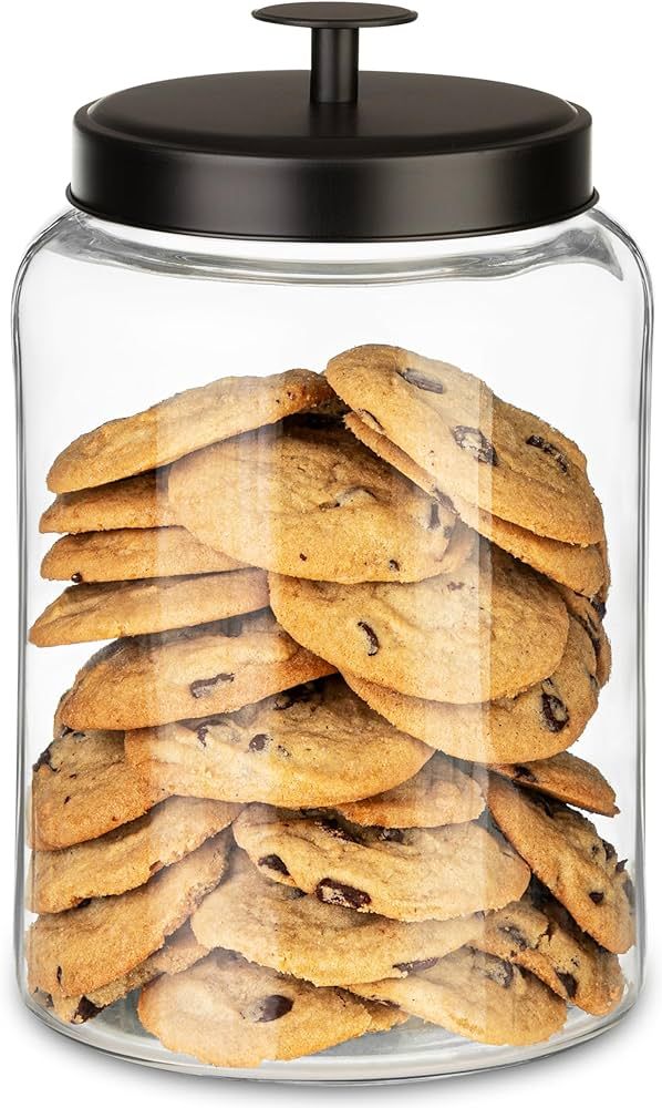 1 Gallon Glass Cookie Jar with Matte Black Metal Lids Airtight Storage Container - Ideal for Food... | Amazon (US)