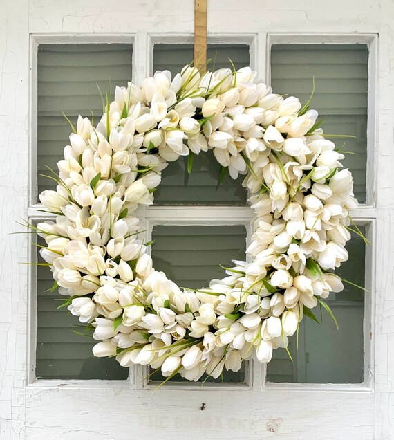 Cream Tulip Wreath  Spring Wreath  Front Door Wreath  | Etsy | Etsy (US)