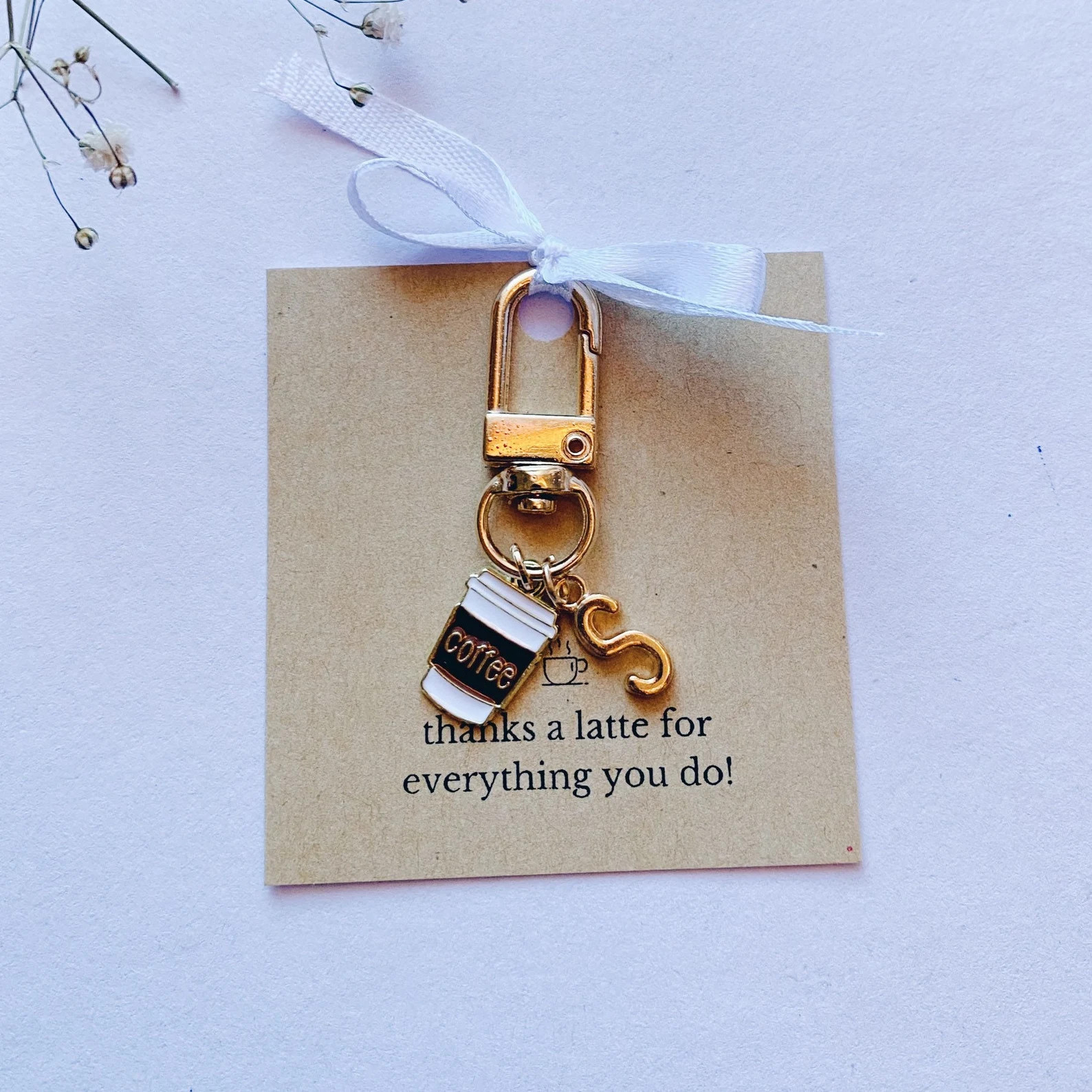 Personalised Coffee Charm With Initials & Gift Message / Thank You Message Airpods Keyring Access... | Etsy (US)