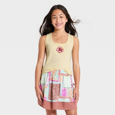 Girls' Flower Beaded Ribbed Tank Top - art class™ Cream XL | Target