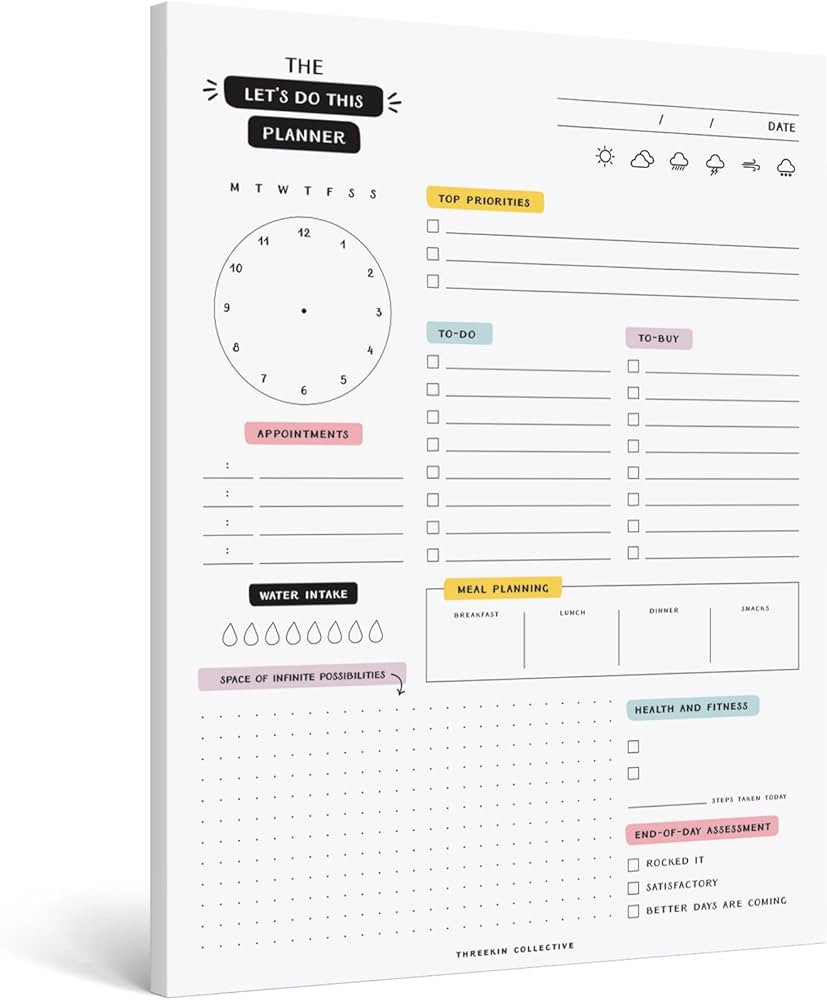 ThreeKin Let's Do This Daily Planner - 8.5"x11", 50 Tear-Off Sheets, Motivational Design, Goal Se... | Amazon (US)
