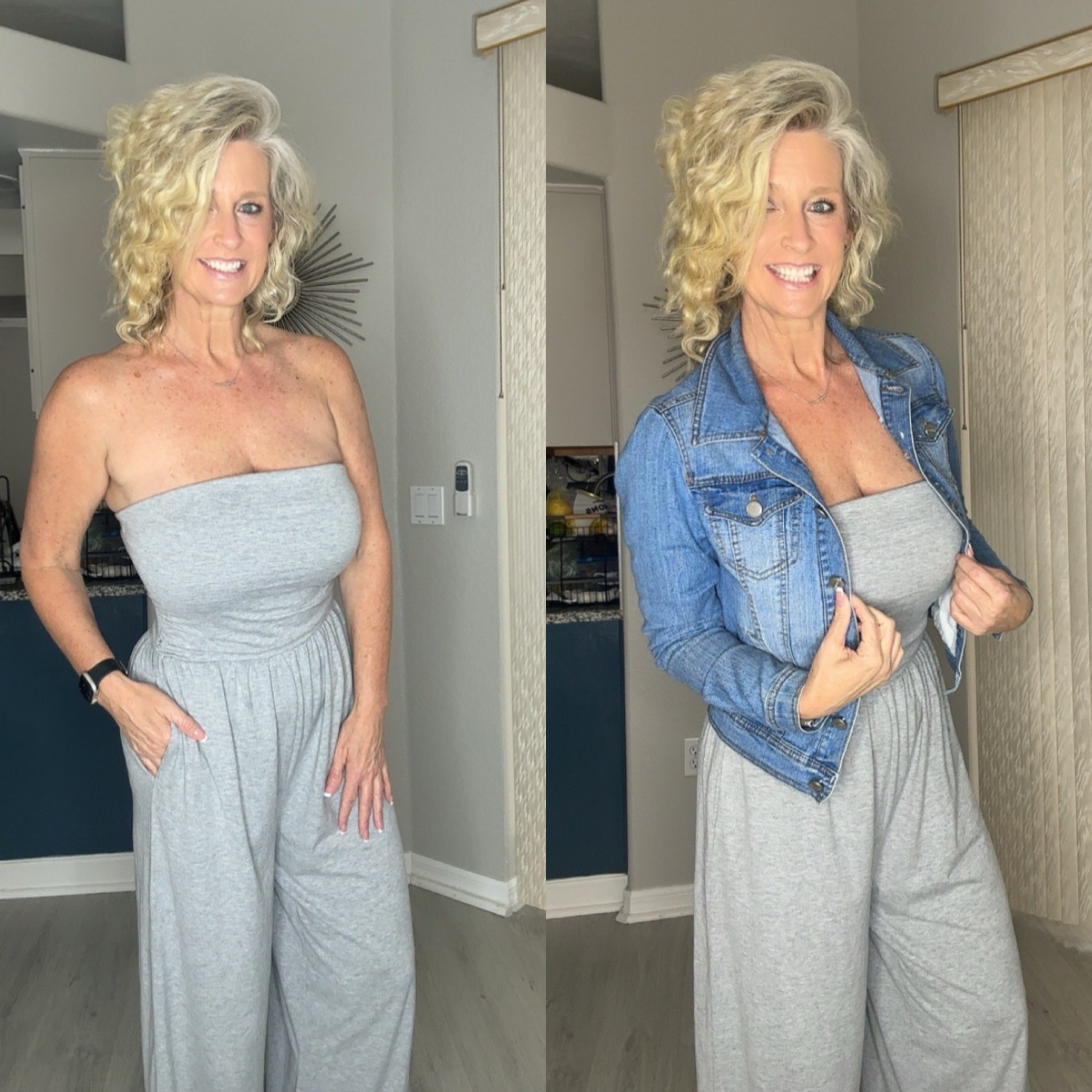If you want an easy outfit that feels like loungewear but looks put together, this strapless jumpsuit is it. Soft, flattering, and effortless for everyday wear. Add a denim jacket to instantly elevate the look from casual to styled without sacrificing comfort.

Perfect for busy days, running errands, or when you want to look cute with zero effort. Save this outfit idea for your go-to comfy but chic style 

#LTKMidsize #LTKOver40 #LTKootd