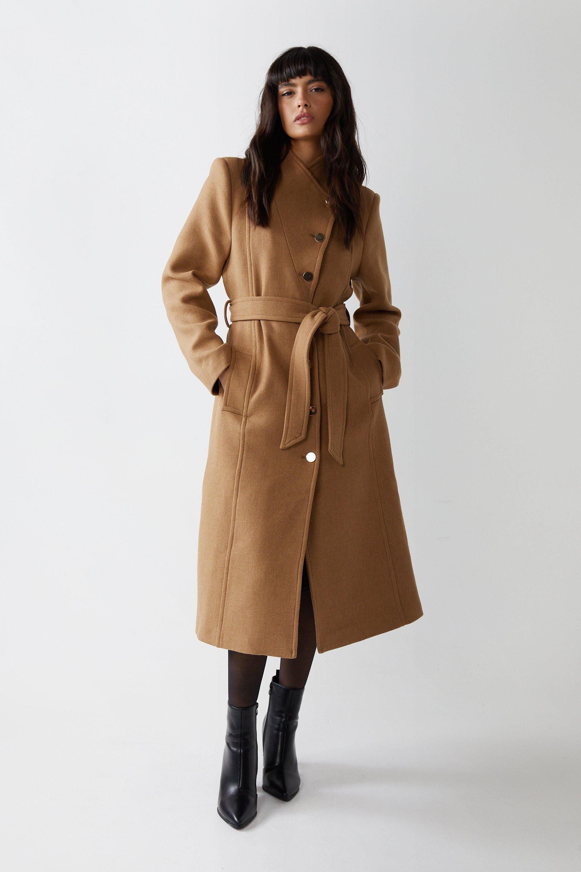 Jackets & Coats | Italian Wool Tailored Belted Wrap Coat | Warehouse | Warehouse UK & IE
