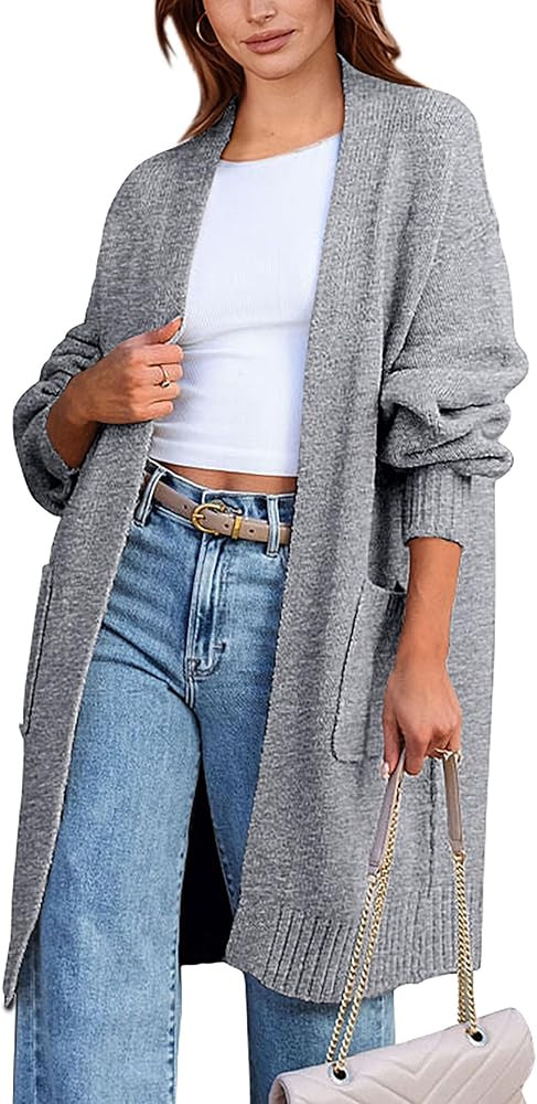 KIRUNDO Womens Cardigan 2024 Fall Fashion Oversized Open Front Long Knit Cardigan Casual Winter S... | Amazon (US)