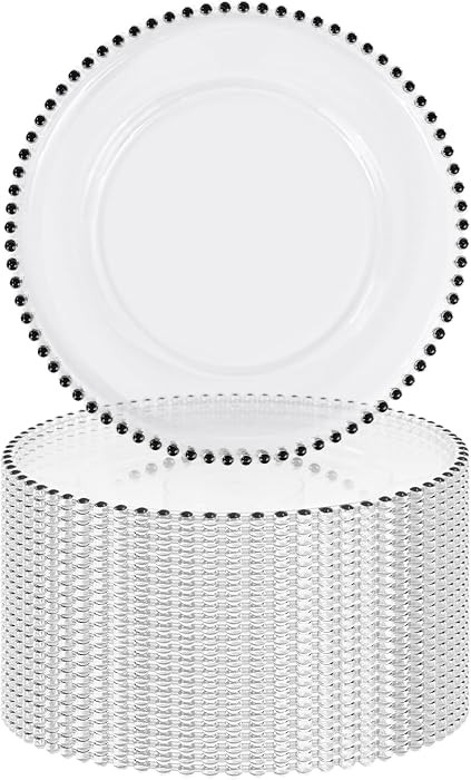 24 Pack 13 Inch Clear Charger Plates with Black Beaded Rim | Amazon (US)