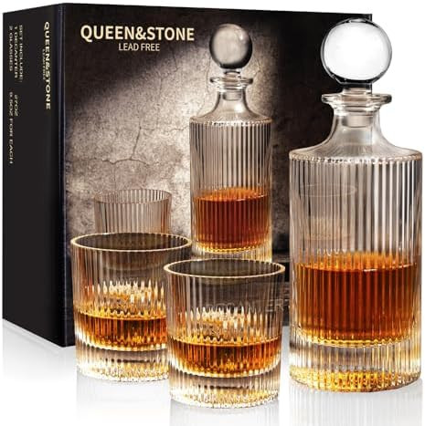 27Oz Whiskey Liquor Decanter Ribbed Set in Box,Decanter Set with 2 Glasses,Idea for Scotch Liquor... | Amazon (US)