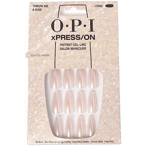OPI xPRESS/ON Throw Me a Kiss | Soft Pink Long Coffin Press On Nails | With Nail Glue | Long Lasting, Reusable, Non-damaging | Amazon (US)