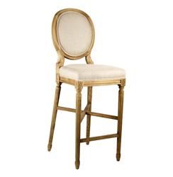 French Country Medallion Back Bar Light Linen Bar Stool | Kathy Kuo Home