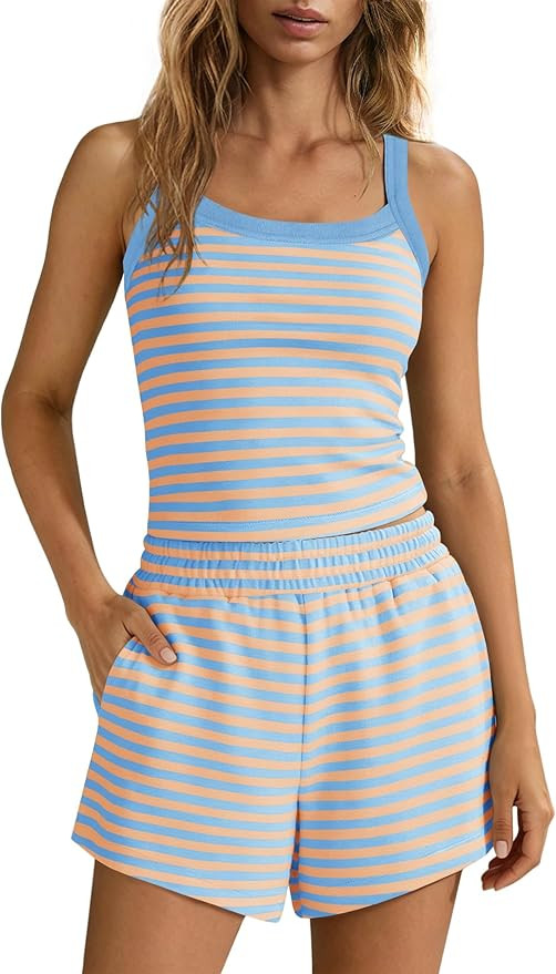 SENSERISE Womens Striped Lounge Set 2 Piece Outfits Striped Long Sleeve Shirt Wide Leg Pants Paja... | Amazon (US)