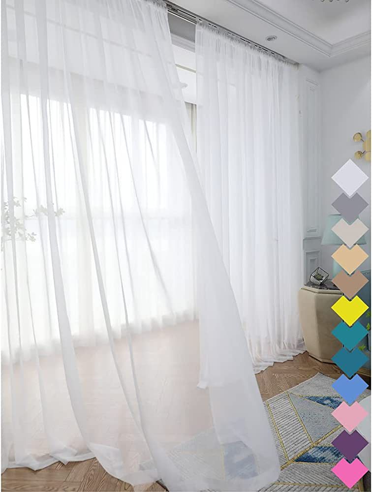 Window White Sheer Curtains 84 Inches Long 2 Panels Sheer White Curtains Clear Curtains Basic Rod... | Amazon (US)