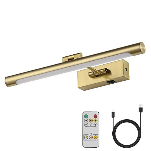 Joosenhouse Wireless Picture Light Battery Operated Rechargeable Picture Light 16.53in with Remote Control Dimmable and Timer Off Adjustable Swing Arm Brass LED Battery Spotlight for Picture Display | Amazon (US)