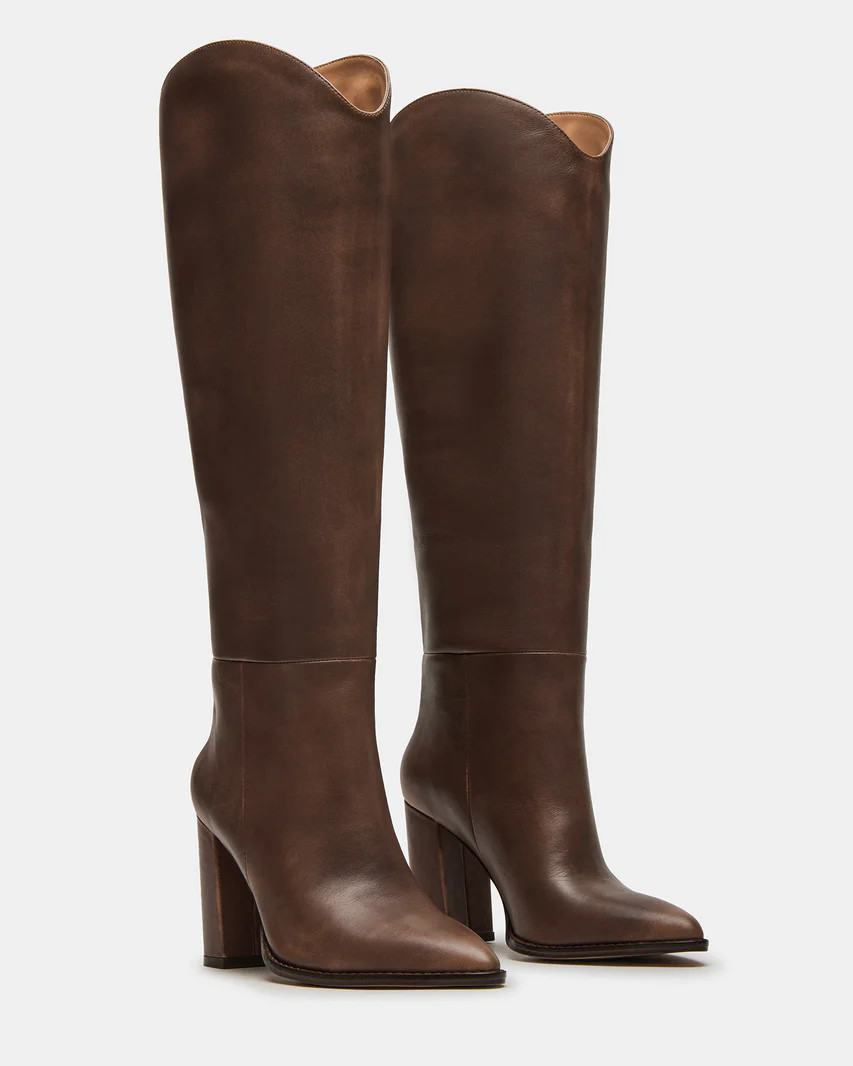 BIXBY Brown Distressed Knee-High Boot | Women's Boots | Steve Madden (US)